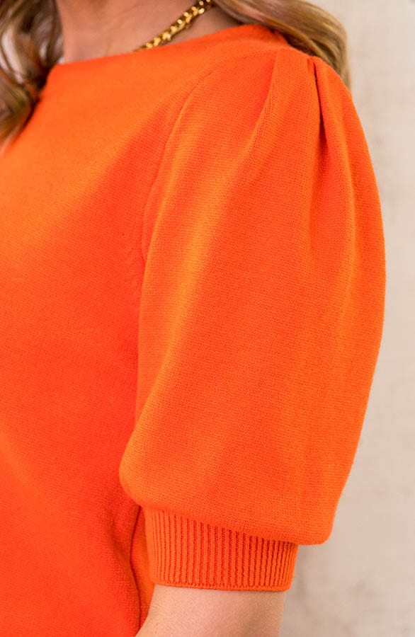Knitted Top Met Pofmouwen Oranje – shoparchief, foto 5