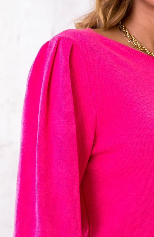 Knitted Trui Met Pofmouwen Fuchsia – shoparchief, foto 5
