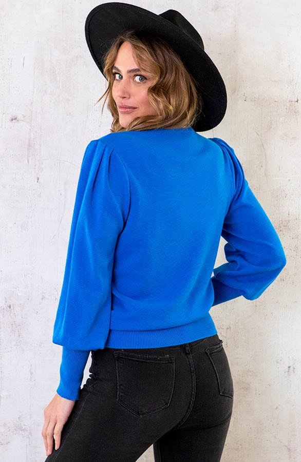 Knitted Trui Met Pofmouwen Kobalt – shoparchief, foto 4