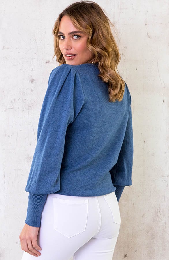 Knitted Trui met Pofmouwen Jeansblauw – shoparchief, foto 4