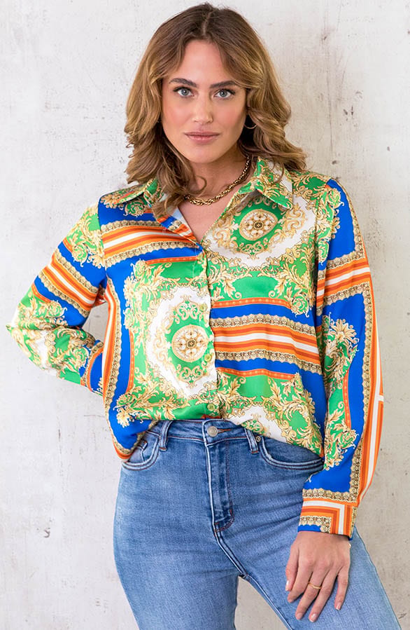 Luxury Print Blouse Bright Green – shoparchief, foto 1