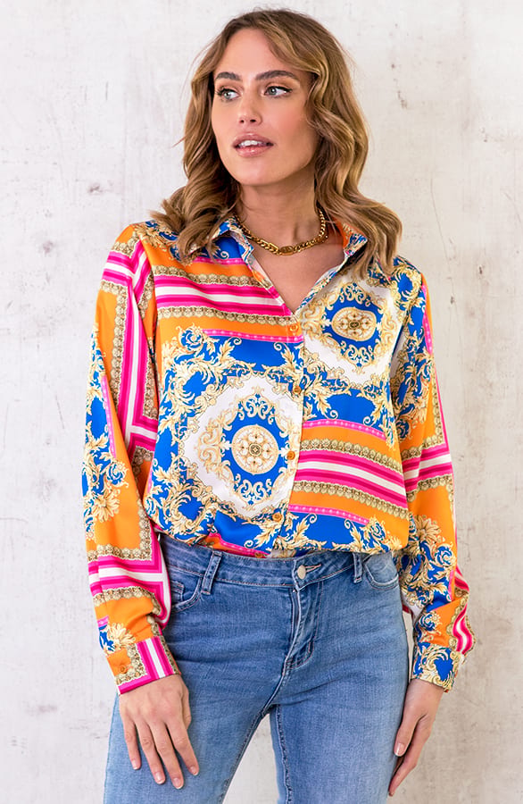 Luxury Print Blouse Bright Kobalt – shoparchief, foto 1
