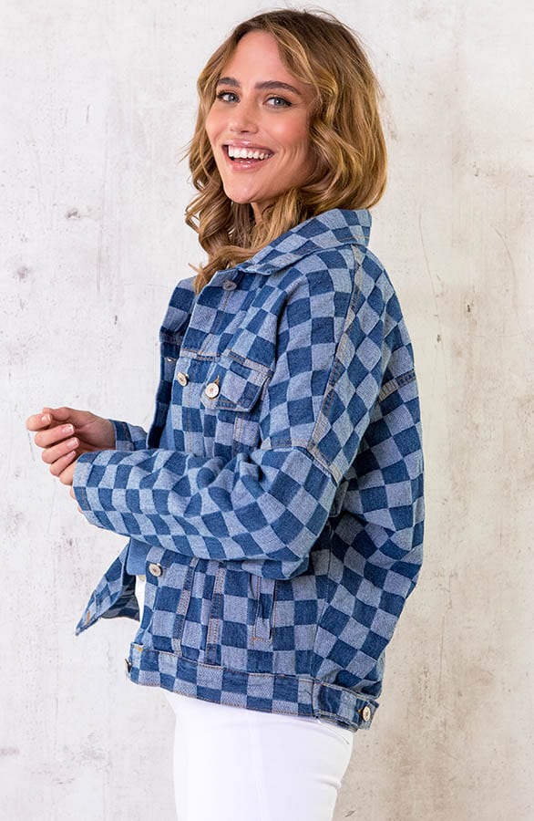 Oversized Denim Jacket Geblokt – shoparchief, foto 1