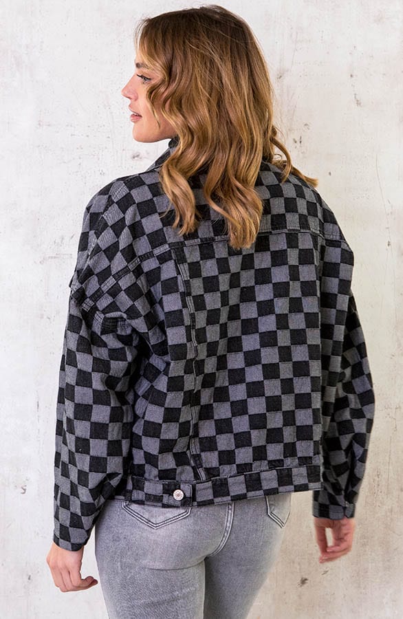Oversized Denim Jacket Geblokt Black – shoparchief, foto 4