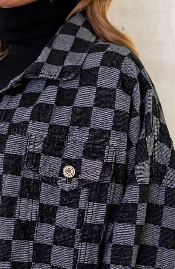 Oversized Denim Jacket Geblokt Black – shoparchief, foto 5