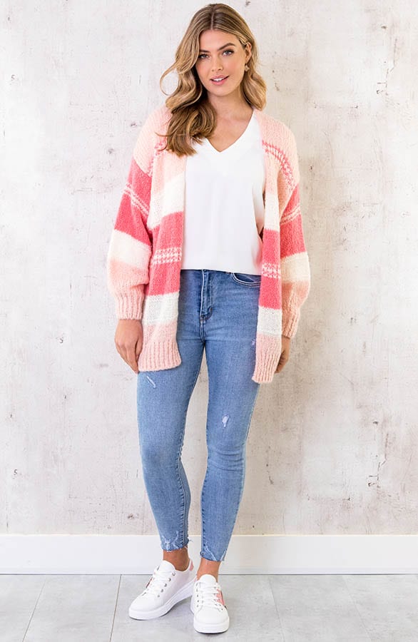 Oversized Knitted Strepen Vest Roze – shoparchief, foto 5
