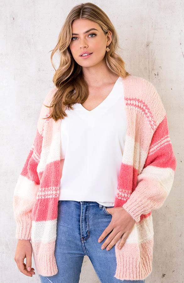 Oversized Knitted Strepen Vest Roze – shoparchief, foto 2