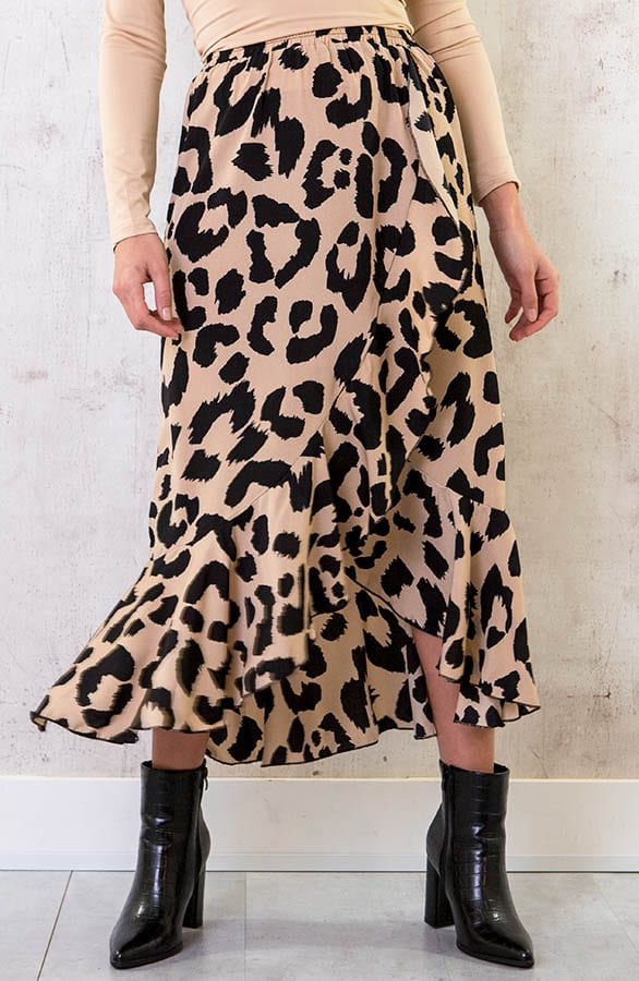 Panterprint Overslag Midi Rok Beige – shoparchief, foto 1