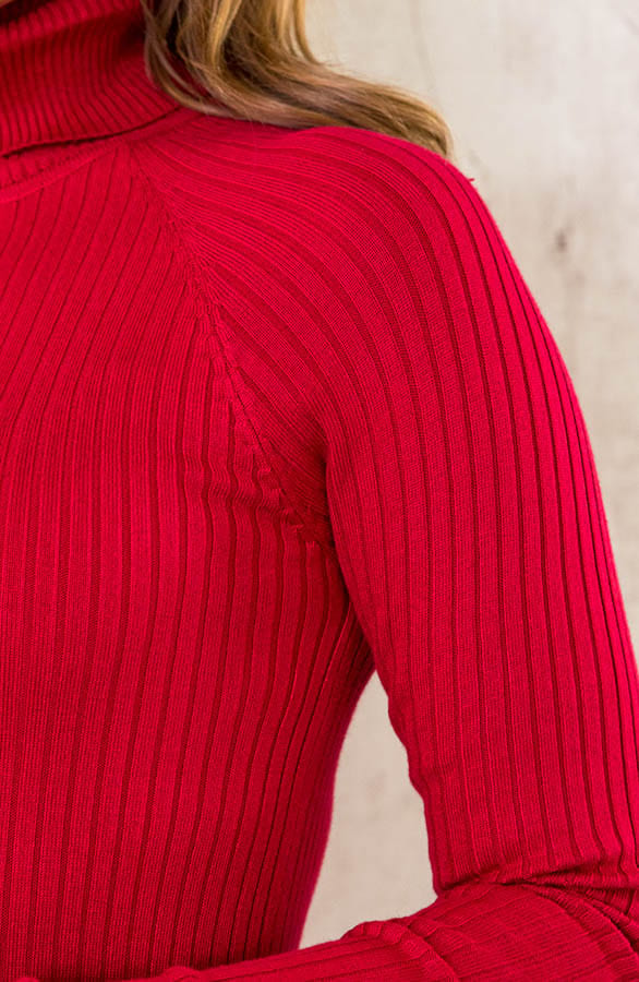 Ribstoff Kleid mit Rollkragen Rot, Shoparchiv, Foto 5