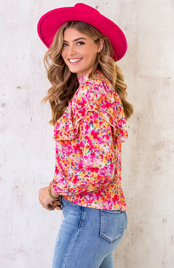 Ruffle Bloemen Blouse Multicolor – shoparchief, foto 3