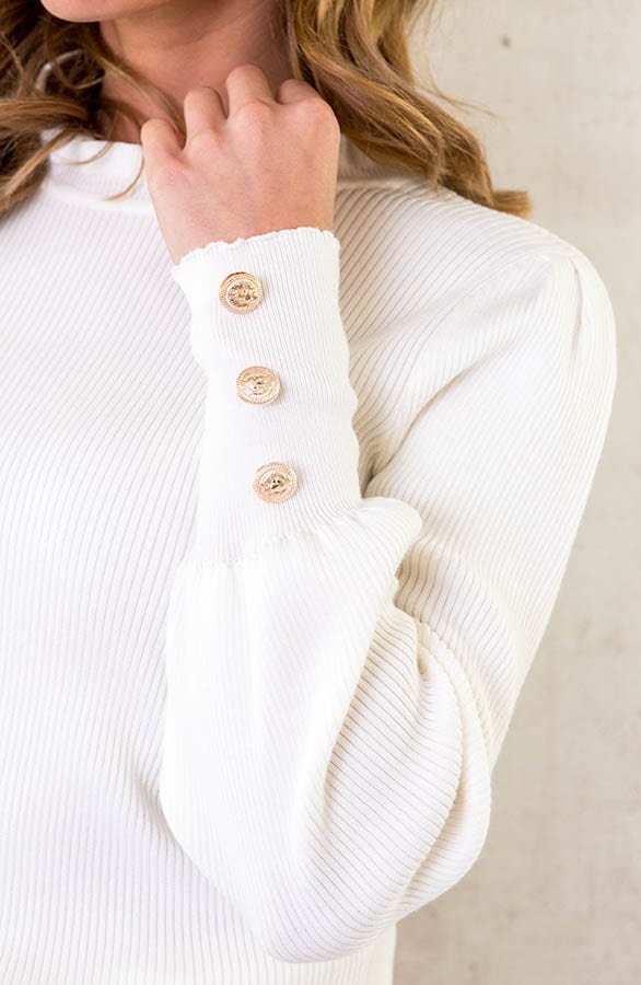 Ruffle Knopen Longsleeve Ecru – shoparchief, foto 5