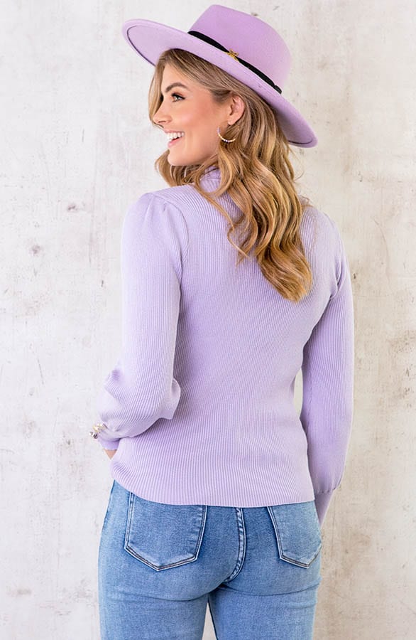 Ruffle Knopen Longsleeve Lila – shoparchief, foto 4