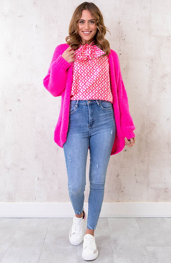 Satijnen Strik Blouse Print Roze – shoparchief, foto 6