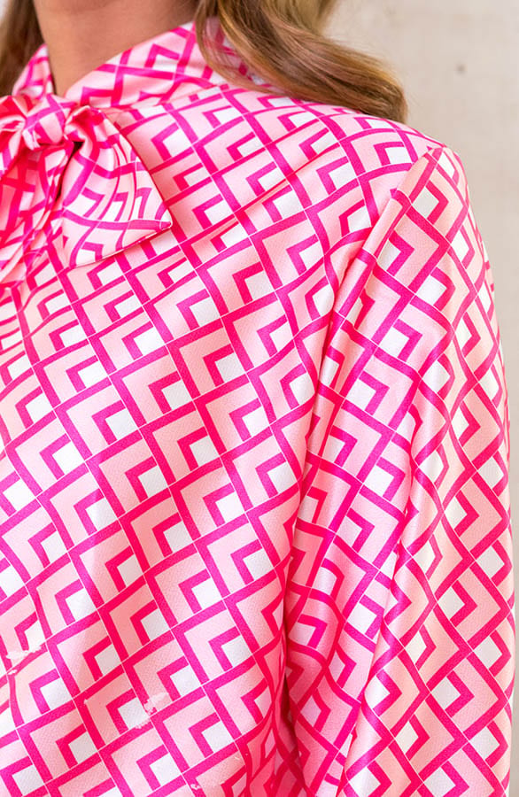 Satijnen Strik Blouse Print Roze – shoparchief, foto 5