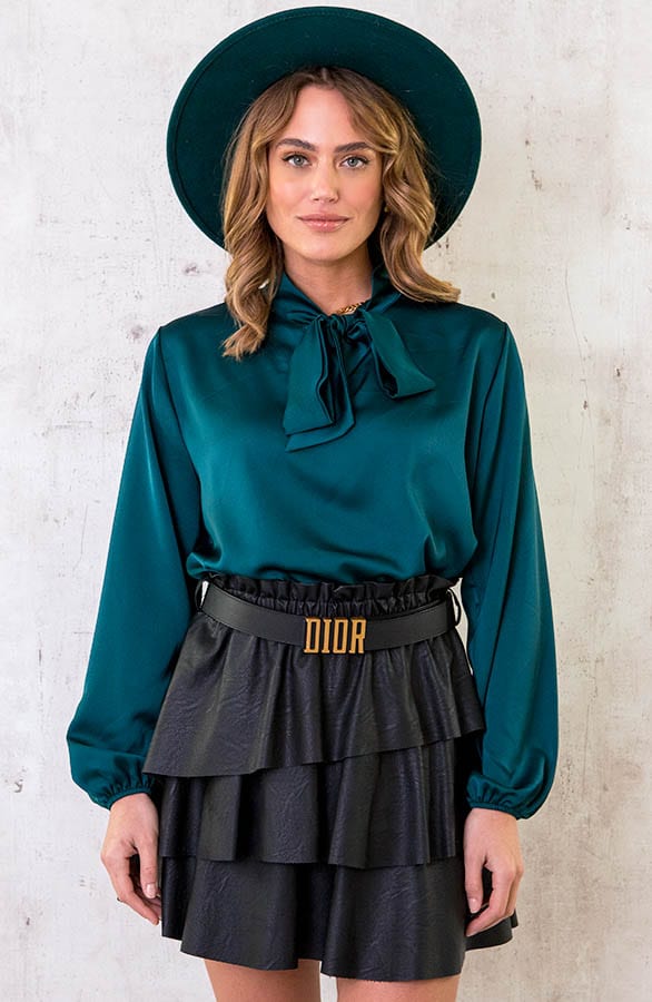 Satijnen Strik Blouse Smaragd – shoparchief, foto 2