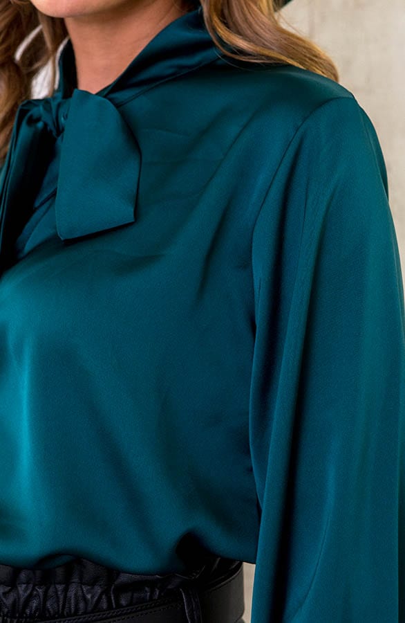 Satijnen Strik Blouse Smaragd – shoparchief, foto 5