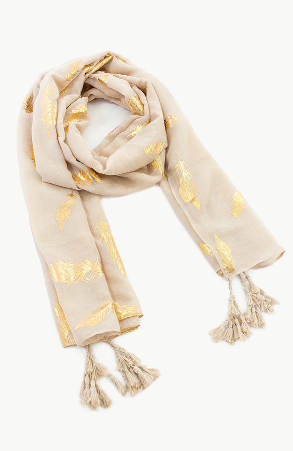 Sjaal Met Veren Taupe – shoparchief, foto 3