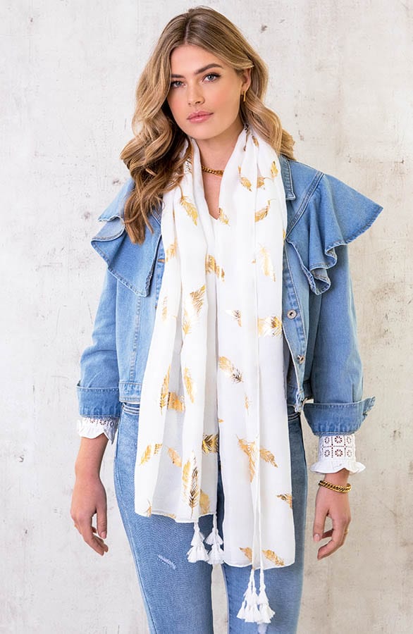 Sjaal Met Veren Wit – shoparchief, foto 5