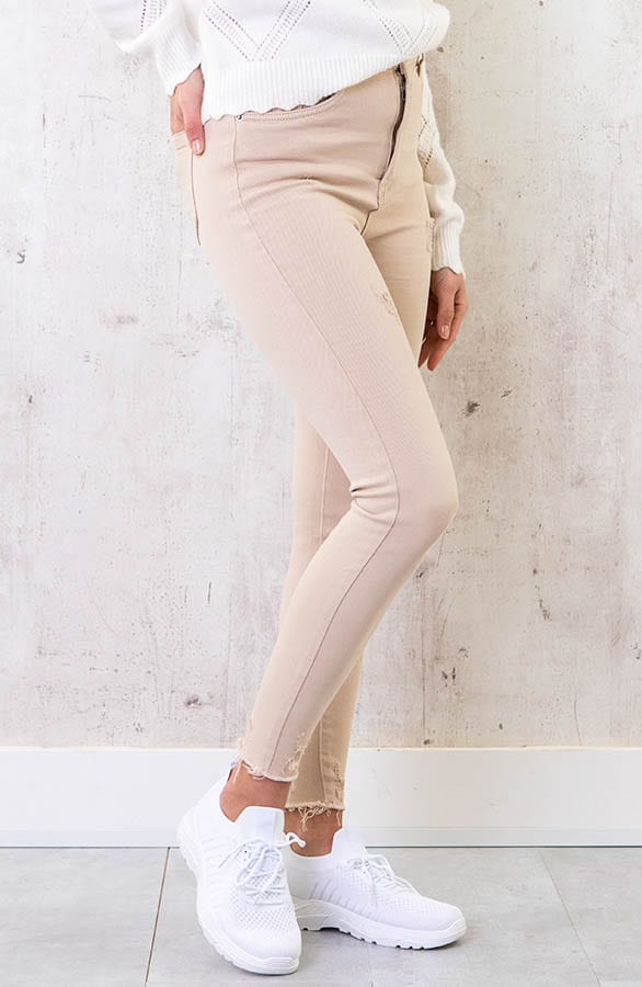 Skinny Jeans High Waist Damaged Beige – shoparchief, foto 2