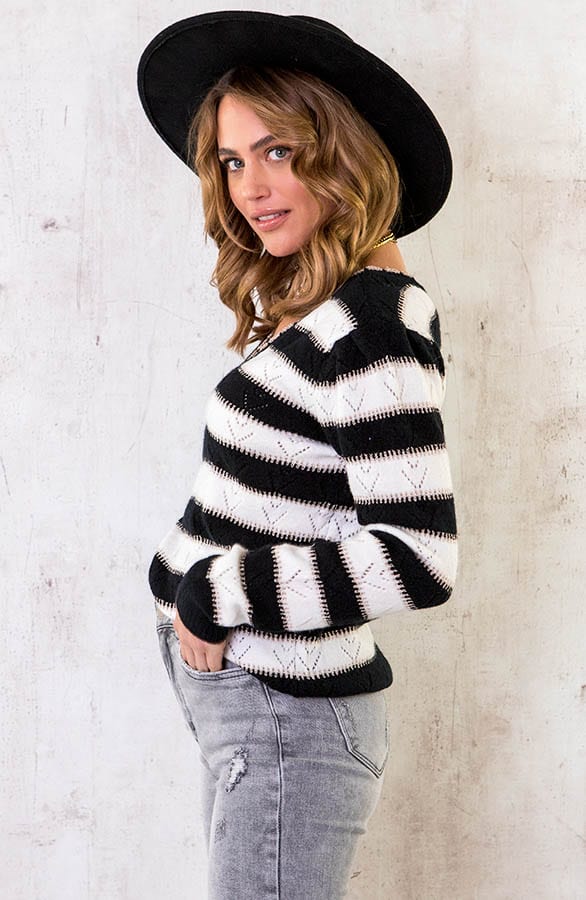 Strepen Lurex Patroon Trui Zwart – shoparchief, foto 3