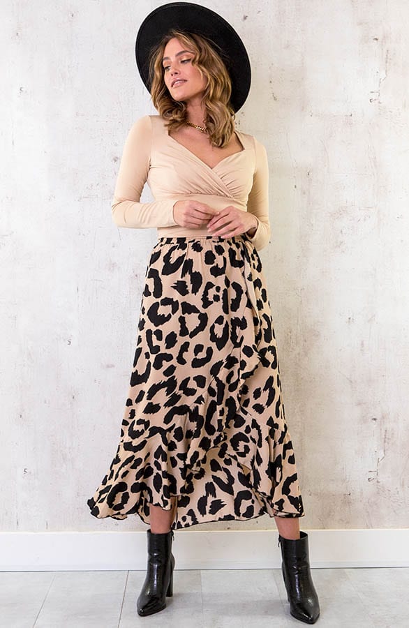 Panterprint Overslag Midi Rok Beige – shoparchief, foto 4