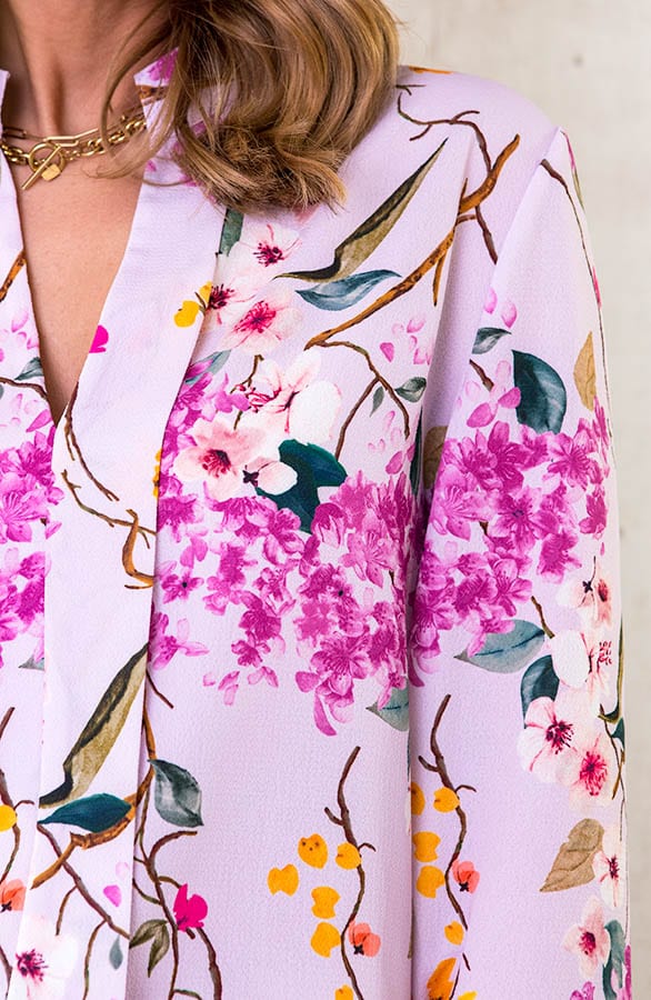V-hals Bloemen Blouse Lila – shoparchief, foto 5