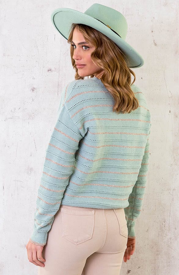 V-hals Strepen Lurex Trui Mint – shoparchief, foto 5