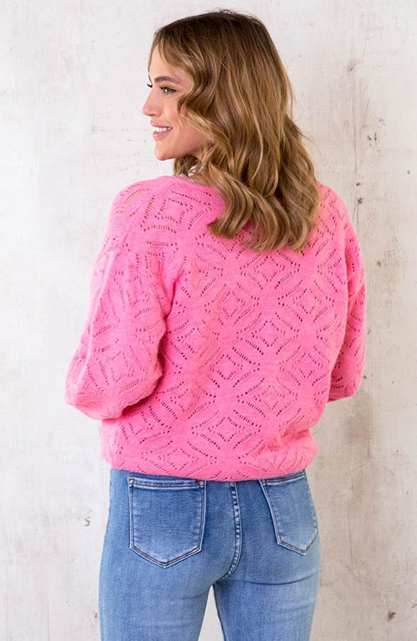 V-hals Trui Gehaakt Roze – shoparchief, foto 4
