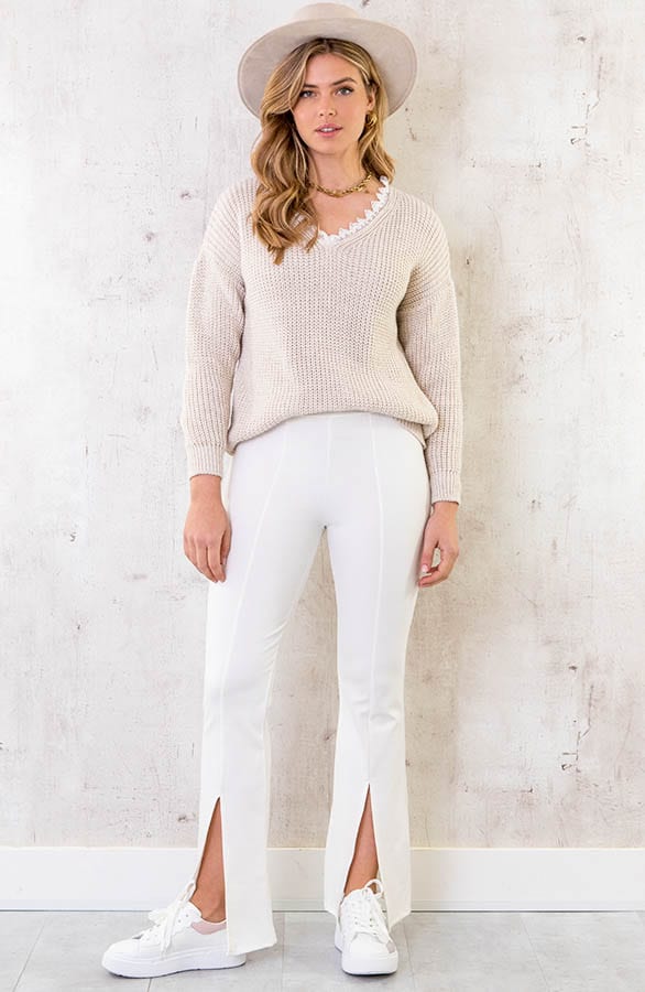 Basic Kanten V-hals Trui Beige – shoparchief, foto 6