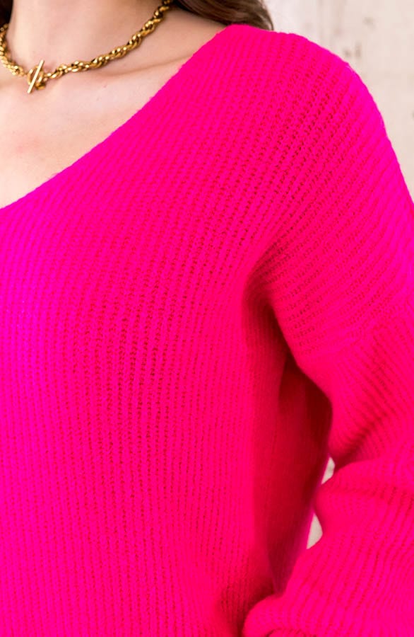 Basic Soft V-Trui Fuchsia – shoparchief, foto 5