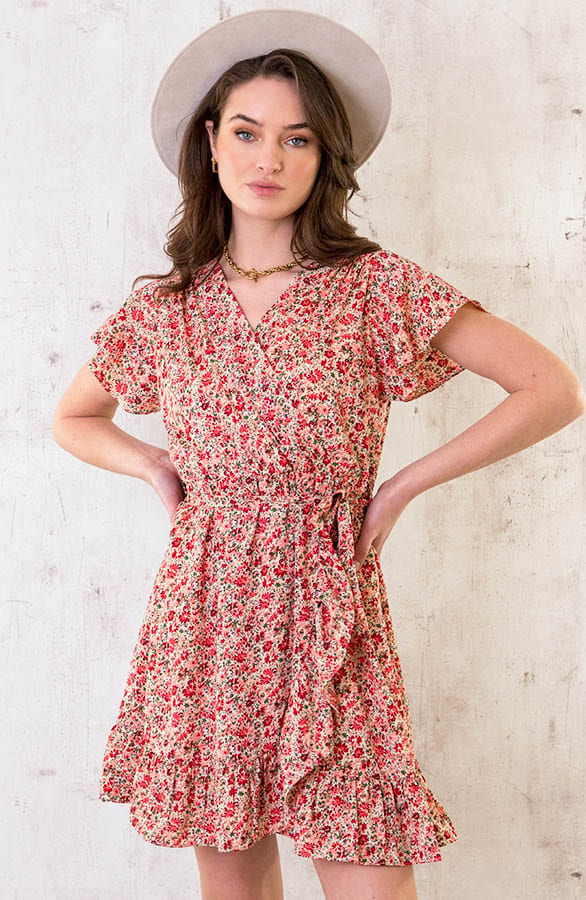 Bloemen Overslag Jurk Korte Mouw – shoparchief, foto 1