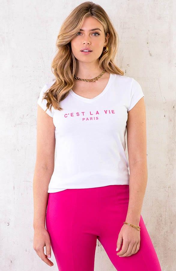 C'est La Vie T-shirt Wit Fuchsia – shoparchief, foto 7