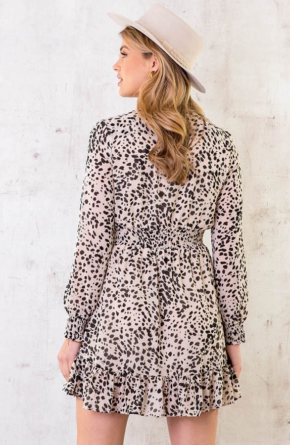 Cheetah Overslag Ruches Jurk Beige – shoparchief, foto 10