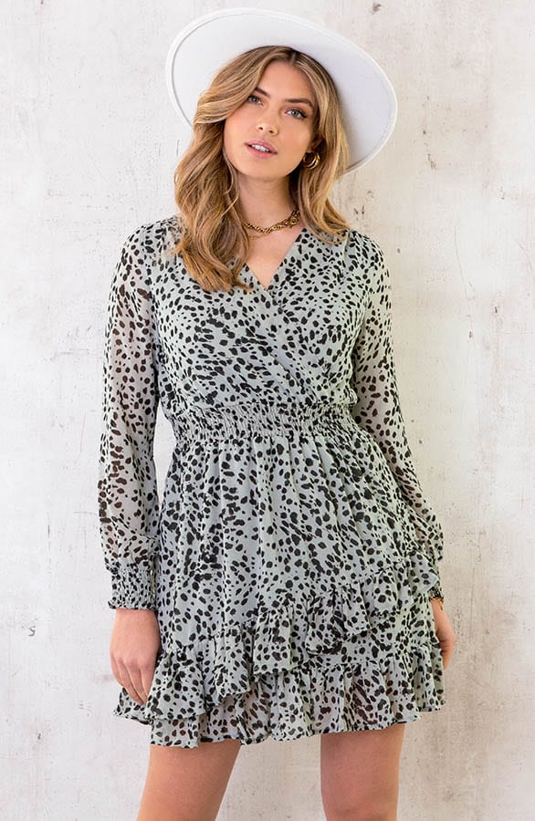 Cheetah Overslag Ruches Jurk Mint – shoparchief, foto 7