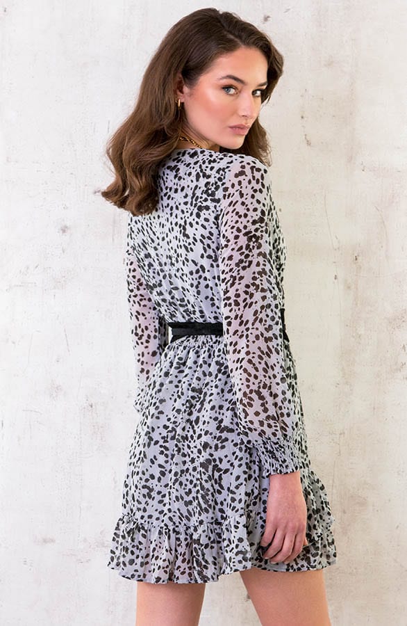 Cheetah Overslag Ruches Jurk Blauw – shoparchief, foto 9