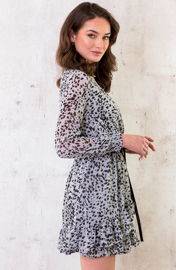 Cheetah Overslag Ruches Jurk Blauw – shoparchief, foto 8
