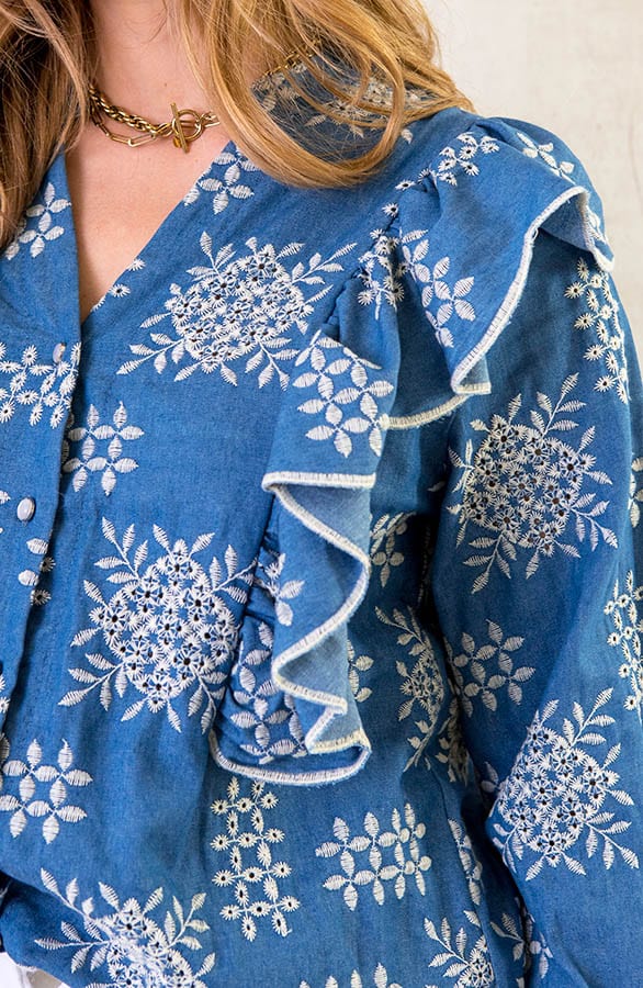 Denim Embroidery Blouse – shoparchief, foto 5