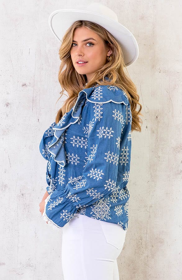 Denim Embroidery Blouse – shoparchief, foto 3