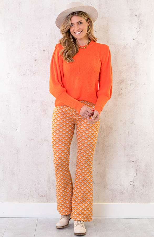 Flared Broek Retro Ruit Oranje – shoparchief, foto 5
