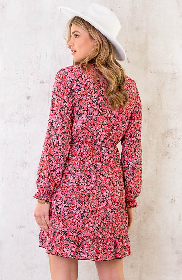 Flower Overslag Jurk Koraal Rood – shoparchief, foto 4