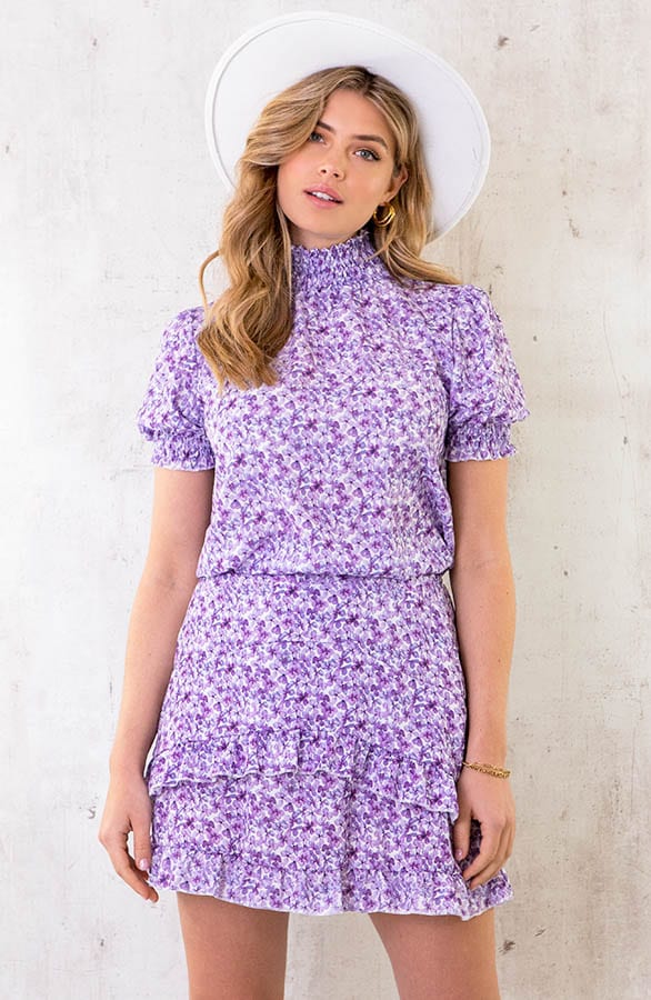 Laagjes Rok Aquarel Bloemen Lila – shoparchief, foto 1