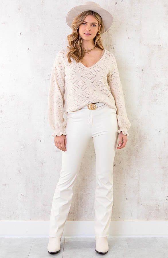 Leather Flared Pants Ecru – shoparchief, foto 4