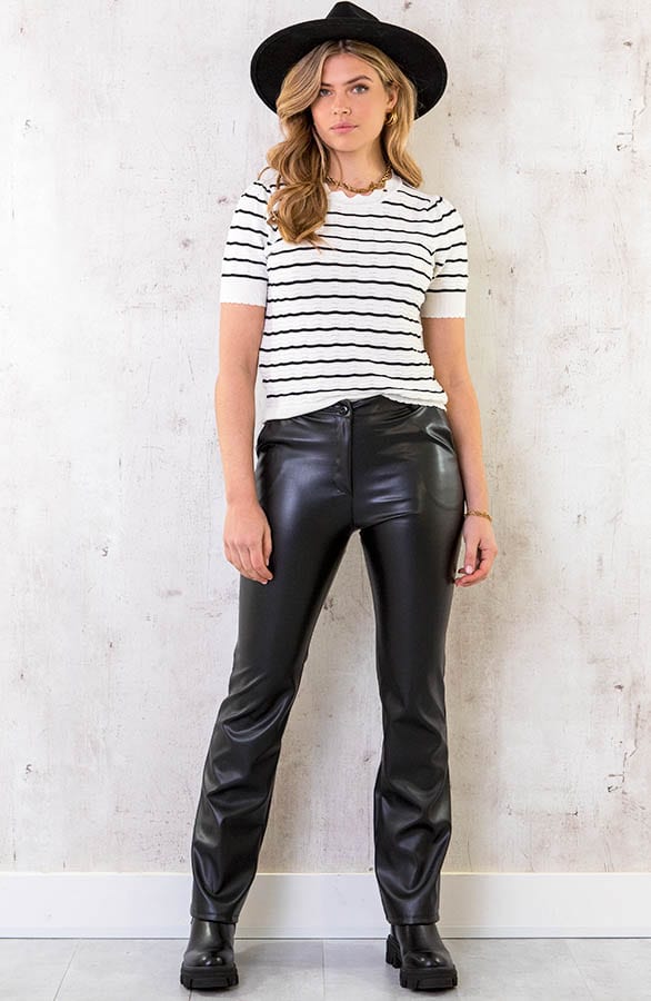 Leather Flared Pants Zwart – shoparchief, foto 4