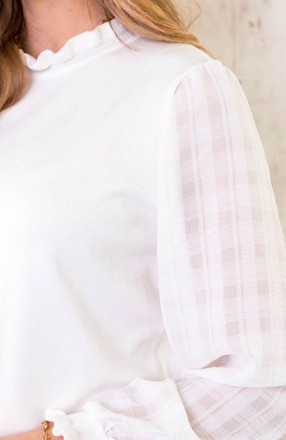 Longsleeve Top Geblokte Mouw Ecru – shoparchief, foto 5