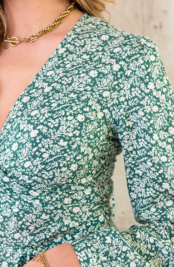 Midi Bloemen Jurk Met Strik Groen – shoparchief, foto 5