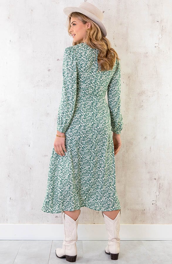 Midi Bloemen Jurk Met Strik Groen – shoparchief, foto 4