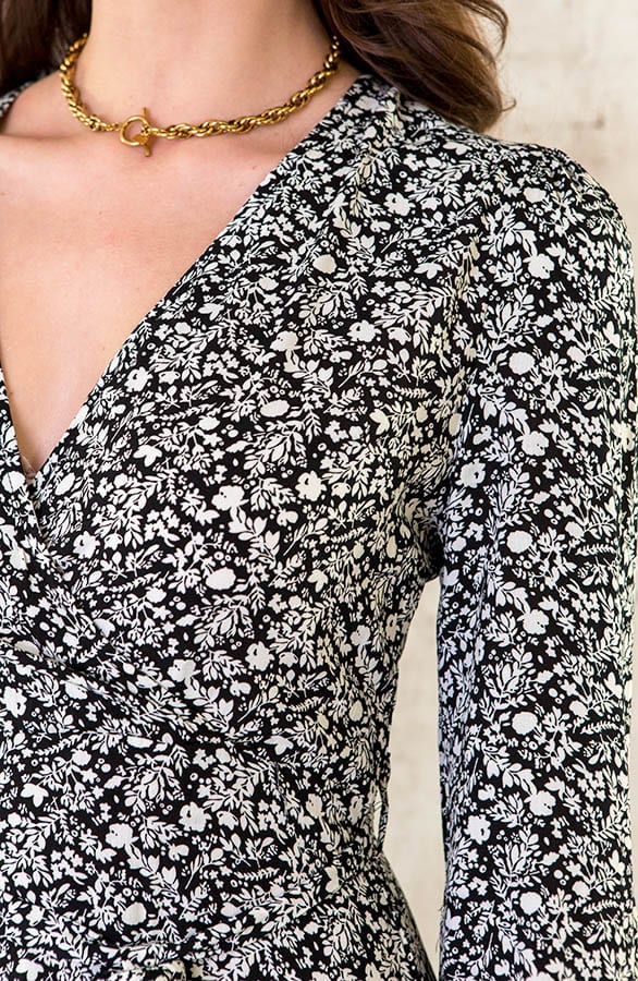 Midi Bloemen Jurk Met Strik Zwart – shoparchief, foto 5