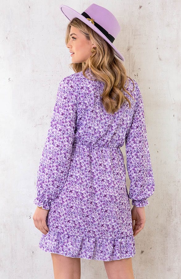 Overslag Jurk Aquarel Bloemen Lila – shoparchief, foto 4