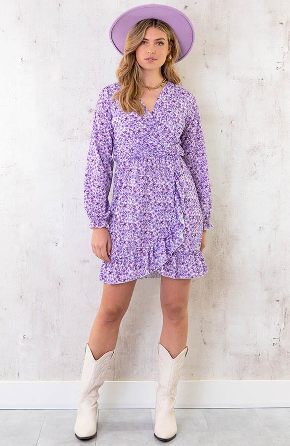 Overslag Jurk Aquarel Bloemen Lila – shoparchief, foto 6
