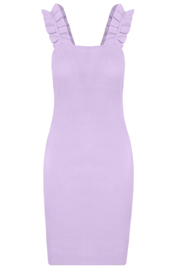 Stretch Jurk Met Ruffle Bandjes Lila – shoparchief, foto 1